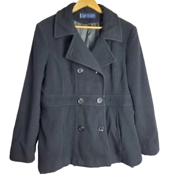 Anne Klein Wool Blend Solid Black Double Breasted Pea Coat Size XL - Picture 1 of 10